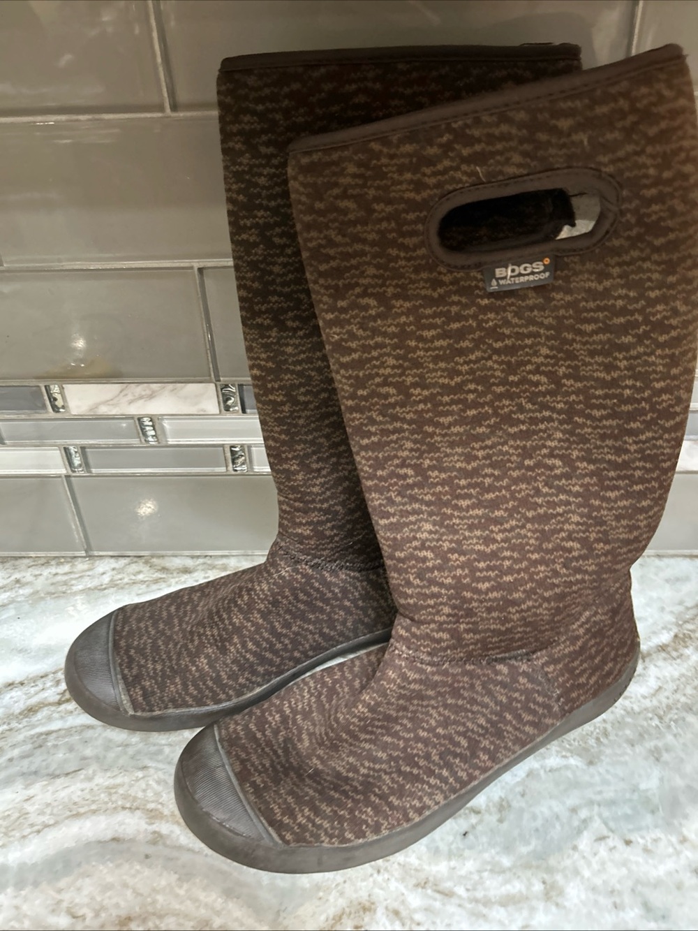 Bogs Summit Knit Boots Womens 8 Brown Waterproof Faux Fur Lined Tall